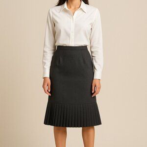 Y2K Pantology Gray Pleated Hem Skirt Size 6 Career Office Wear Vintage Made USA